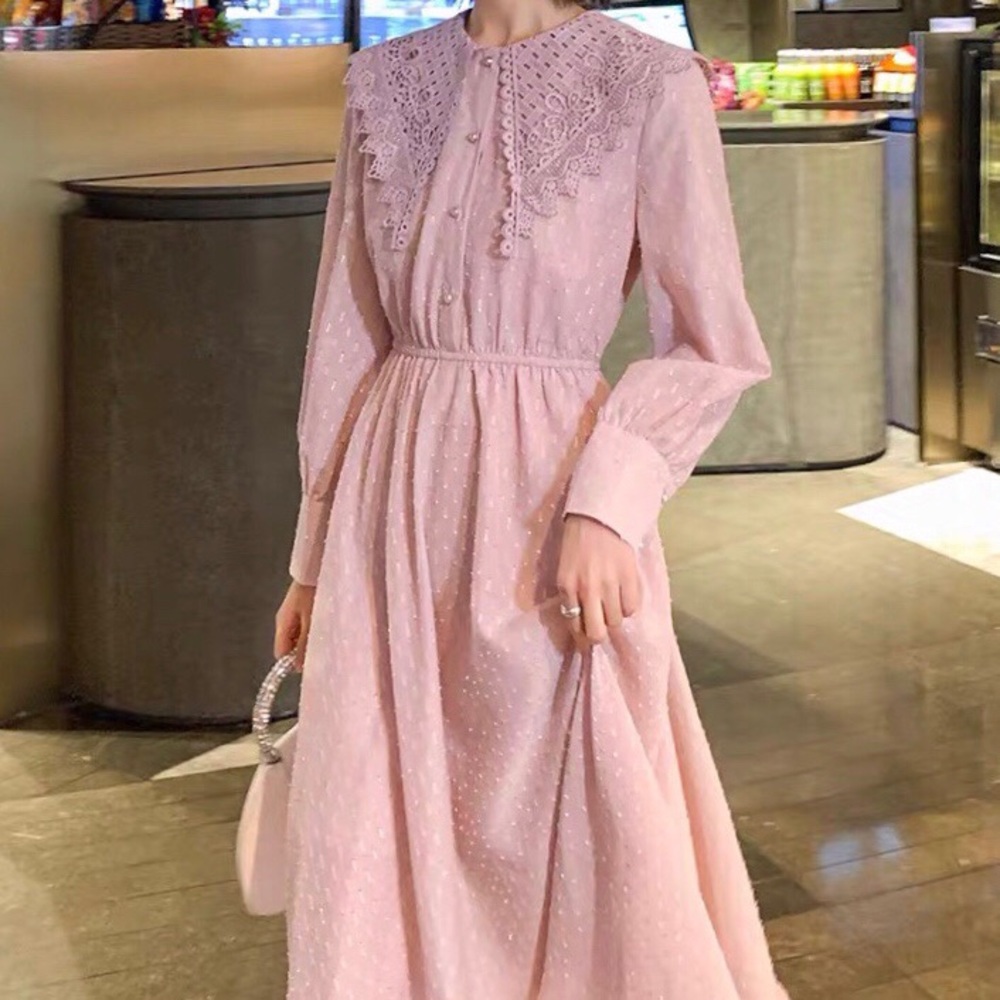 Pink dress with Lace collar. Brand New